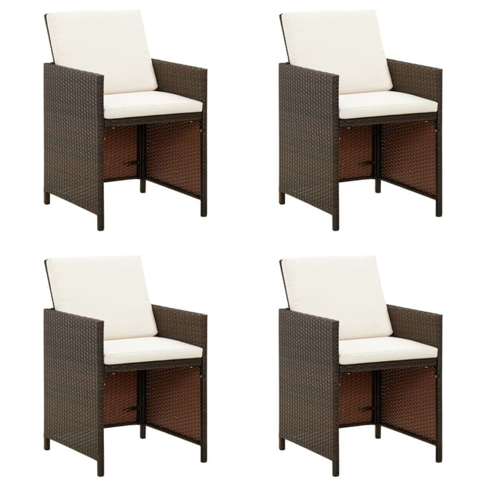 Vidaxl Záhradné stoličky s podložkami 4 ks, polyratan, hnedé